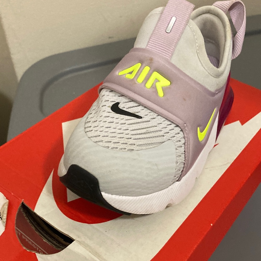 Nike Kids Air Slip-On Sneaker in Light Gray, Lavender & Neon Yellow toddler